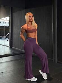 1 Pair Women's Solid Color Loose Yoga Wide Leg Pants, Comfortable Fitted Versatile, Suitable For Running, Fitness And Yoga Spring Sports - Purple - View 8