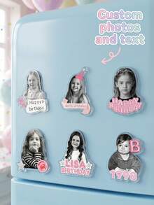 1pc Custom Photo And Text Birthday Fridge Magnet,Personalized Kids Portrait Refrigerator Sticker,Custom Happy Birthday Decor Cute Pink Magnet - Multicolor - View 1