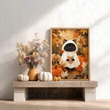 1pc Cat Ghost Coffee Autumn Art Canvas Wall Decor Poster, Room Home Decoration, Aesthetic Style, Optional Frame, Pumpkin Decor, Quirky Cute, Halloween Home Decor, Pumpkin Print, Ghost Coffee Art, Rustic Style - 1PC - View 11