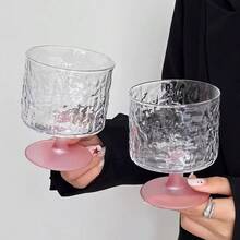 1pc/2pcs/6pcs Set Designer Frosted Pink Bark Texture High Foot Glass Coffee Cup Juice Cup Bubble Water Cup Beverage Cup - Pink - View 5