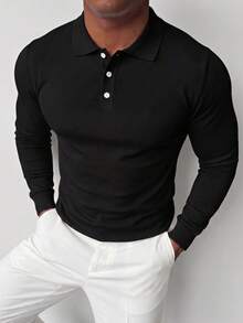 ZYNTH BALENO Men's Fashionable Turn-Down Collar Long Sleeve Sweater, Suitable For Fitness, Running, Hiking, Black - Black - View 2