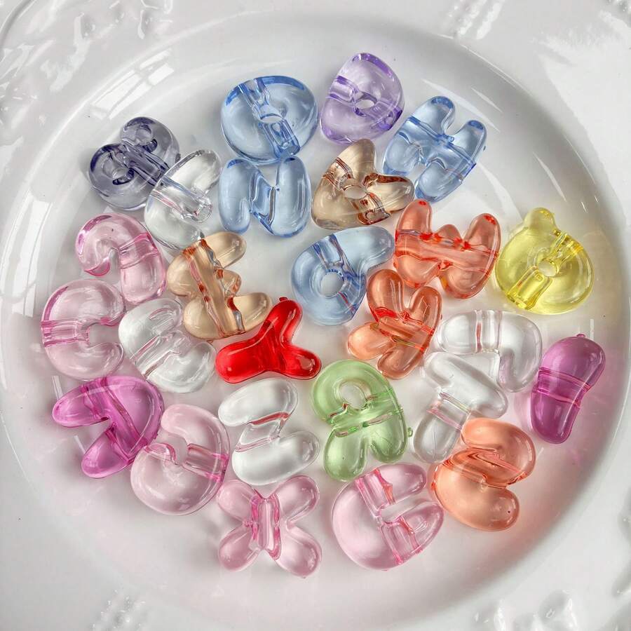 Acrylic Transparent Rainbow Large Hole Q-Version Letter Beads Straight Hole Beads Scattered Beads Handmade DIY Mobile Phone Chain Necklace Accessories - Multicolor - View 1