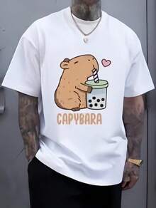 Women's Casual, Creative And Cute Capybara Graphic Pattern T-Shirt, Short-Sleeved, Basic And Stylish - 白色6 - 查看 7