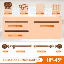 Wood Curtain Rods For Windows 18 To 45 Inch, 1" Adjustable Heavy Duty Boho Drapery Rod Decorative Curtain Rods With Finials Rustic Window Treatment Rods For Kitchen Farmhouse Bedroom Patio - Wood Grain - View 6