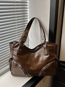 Vintage Large Capacity Handbag For Women, New Popular Minimalist Commuter Shoulder Tote Bag - Brown - View 1