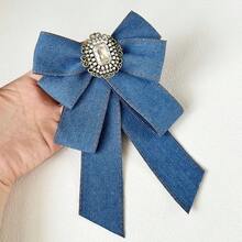 1pc Denim Pearl Rhinestone Crown Luxury Bow Brooch Tie Clip Lapel Pin Suitable For Daily Wear - Blue - View 4