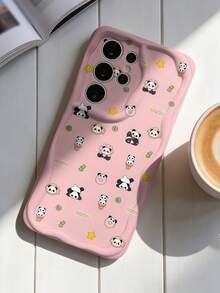 1pc Cream Dopamine Wavy Ruffle Soft TPU Texture Cute Full Screen Bamboo Panda Pattern Phone Case Compatible With Galaxy S21 S22 S23 S24 S25 S26/Honor/ And Other Models - White - View 3