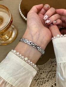 1件女款石英手錶，長方形錶盤，復古優雅風格，適合日常配戴、送禮與休閒聚會 - 銀色 - 查看 5