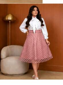 LINED TULLE MIDI SKIRT DOES NOT INCLUDE BELT ELEGANT AND BEHAVIORAL FASHION - 粉紅色的 - 查看 7