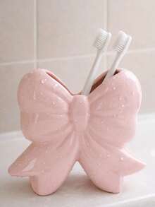 1pc Bowknot Toothbrush Holder, Cute Pink Decorative Bathroom Toothbrush Storage Organizer, Suitable For Vanity Countertop - Multicolor - View 1