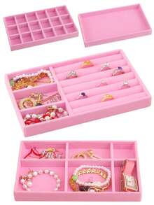 6/1 pieza Bandeja de almacenamiento de joyas de terciopelo Estilo cajón Caja de almacenamiento Caja de anillos Organizador de joyas apilable de gran capacidad con diseño de compartimentos Adecuado para aretes, collares, pulseras, anillos, diademas, bolsas Estante de exhibición de joyas Organizador de bolsa de maquillaje - Multicolor - Ver 3