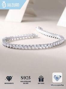 925 Sterling Silver D-Color Moissanite Tennis Bracelet, Luxury Bridal Jewelry, Gift For Proposal, Wedding, Birthday & Anniversary - Silver - View 2