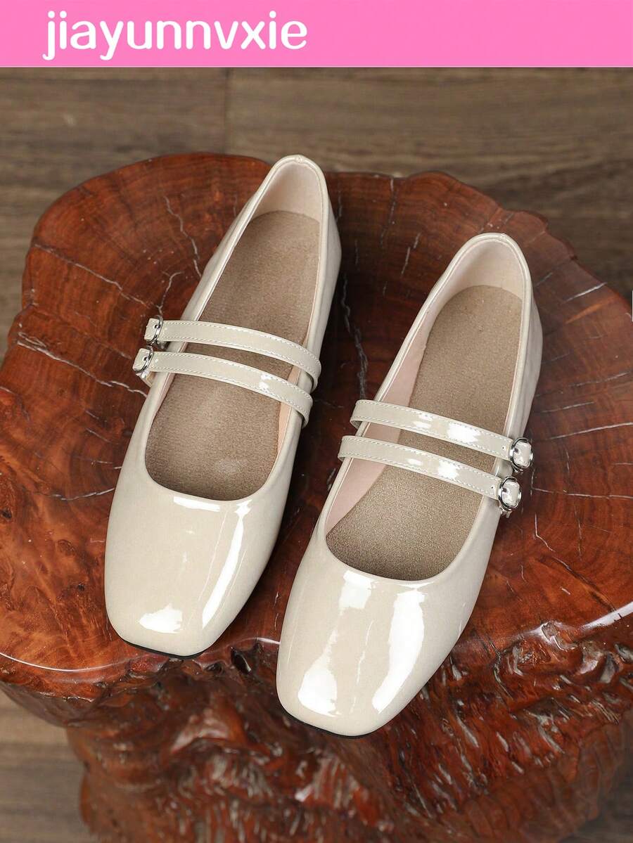 Women's Vintage Mary Jane Flats With Double Strap, Suitable For All Seasons - Apricot - View 1