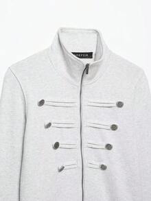 DEEKA Autumn New Women's European And American Style Fashion Minimalist Versatile Button & Zipper Sweatshirt Jacket Coat - Light Grey - View 6