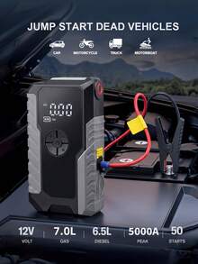 Arrancador de batería de coche con compresor de aire de 150PSI, arrancador de coche portátil con función de apagado automático, bomba infladora de batería de coche, cables de arranque e iluminación - GL901 - Ver 8