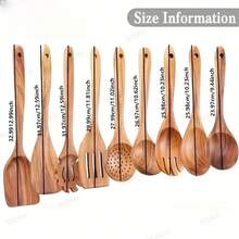 9-Piece Wooden Non-Stick Cookware Set, Natural Kitchen Utensils Spatula, Wooden Cooking Utensils Spoon, Turner And Salad Fork - Wood Color - View 4