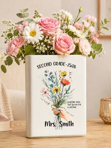 Personalized Teacher Retirement Vase, Customized Name And Date, Ceramic Vase With Floral And Book Theme Pattern, Suitable For Desk, Bookshelf, Office, Classroom, Home Decor And Flower Display, Teacher Retirement Thank You Gift For Teachers, Educators, Colleagues And School Staff, Teacher Gift, Personalized Teacher Gift, Teacher Retirement Gift, Teacher Appreciation Gift - Multicolor - View 13