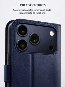 VRNOEI Multifunctional Black PU Wallet Phone Case, Compatible With IPhone 11 12 13 14 15 16 17 Pro Max, Suitable For Daily Use; Flip Wallet Phone Case, Can Hold Credit Cards - Dark Blue - View 9