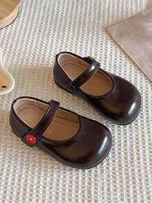 1 Pair Girls' Spring/Autumn Vintage Soft Sole Princess Flat Shoes, Mary Jane Style, Hook And Loop Closure, Versatile Driving Loafers - Brown - View 1