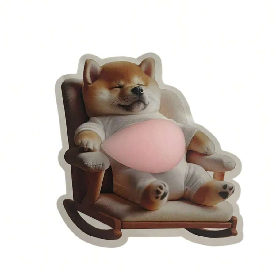 3D Sticker 1pc/2pcs/5pcs Creative Fried Chicken Stickers, Shiba Inu Stickers, Belly Puppy Stickers, Belly Dog Collection Printed Stickers For Scrapbooking And Decoration - Dark Grey - View 1