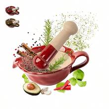 1 Set Japanese Style Mortar And Pestle, Vintage Glazed Ceramic Grinding Bowl, Seasoning Grinding Set, Suitable For Grinding Herbs, Garlic, Avocado, Pepper, Etc., Perfect Choice For Farmhouse Kitchen Decor And Supplies - Multicolor - View 7