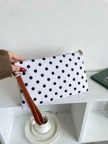 Bolso versátil nuevo de primavera/verano, con estampado de lunares, bolso de mano de mujer de moda multiusos de paja tejida de colores en forma de sobre - Blanco - Ver 5