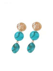 Retro Relaxed Matte Resin Spiral Metal Long Earrings For Women Beach Party - Multicolor - View 3