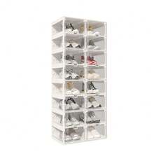 Collapsible Shoe Boxes Clear Plastic Stackable, Quick Setup Drop Front Shoe Organizer, Display Storage Cabinet For Sneakers10 T - 8 Tiers 16 Pairs - View 1