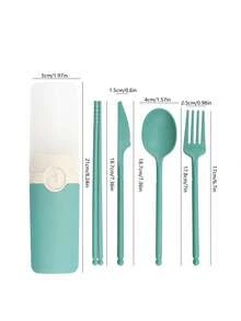 5pcs Plastic Cutlery Set With Box, Portable Reusable Utensils - Multicolor - View 2