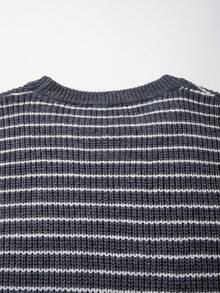 Sweater Rajut Pria Kasual untuk Liburan, Perjalanan Sehari-hari, Pulang ke Rumah, Serbaguna, Blok Warna, Garis-garis, Kerah Bulat, Lengan Panjang, Longgar, Berusuk, Pullover, Musim Gugur/Dingin - Grey - View 8