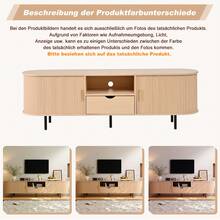 Modern TV Unit Measuring 175x40x55cm, Low Cabinet Type, With Rounded Design And Roll-Up Door, Made Of MDF, Load Capacity Up To 50 Kg, With Drawer And Open Compartments For Living Room, Natural Wood Color. - Natural Color - View 6