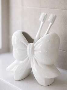 1pc Bowknot Toothbrush Holder, Cute Pink Decorative Bathroom Toothbrush Storage Organizer, Suitable For Vanity Countertop - Multicolor - View 2