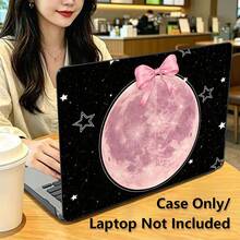 1 pieza Funda protectora para portátil con patrón impreso UV de lazo rosa, luna y cielo estrellado, carcasa protectora transparente de plástico duro para MacBook, carcasa dura de plástico duradero para Air y Pro - Ver 3