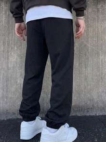 1pc Teen Boys' Drawstring Cuffed Pants, Minimalist Back To School Fashion Long Pants - Black - View 2