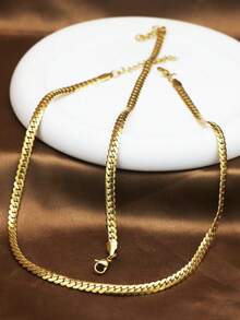 2pcs Stainless Steel 5mm Wide Gold Vintage Unique Chain Necklace Bracelet Set, Fashionable & Non-Fading For Women - Yellow Gold - View 4
