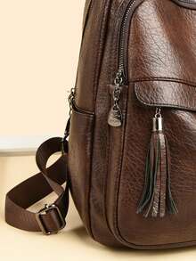 Tas Ransel Kulit PU Berkualitas Tinggi untuk Wanita, Kapasitas Besar, Tas Bahu Sekolah untuk Remaja Putri, Tas Ransel Perjalanan Desainer - Coffee Brown - View 9