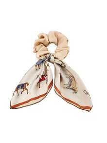 1 Pc Retro Horse Pattern Satin Scarf Scrunchie, Long Floating Ribbon Bow Elastic Hair Tie, Fashion Ponytail Holder Hair Accessory For Ladies Daily - Multicolor - View 4