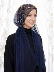 1pc Women's Elastic Embroidered Tie-Up Polyester Headscarf/Cap, Beaded Headwrap, Sun Protection, Fashionable For Travel And Daily Wear Sleep Bonnet - Embroidered Long Hat - View 14
