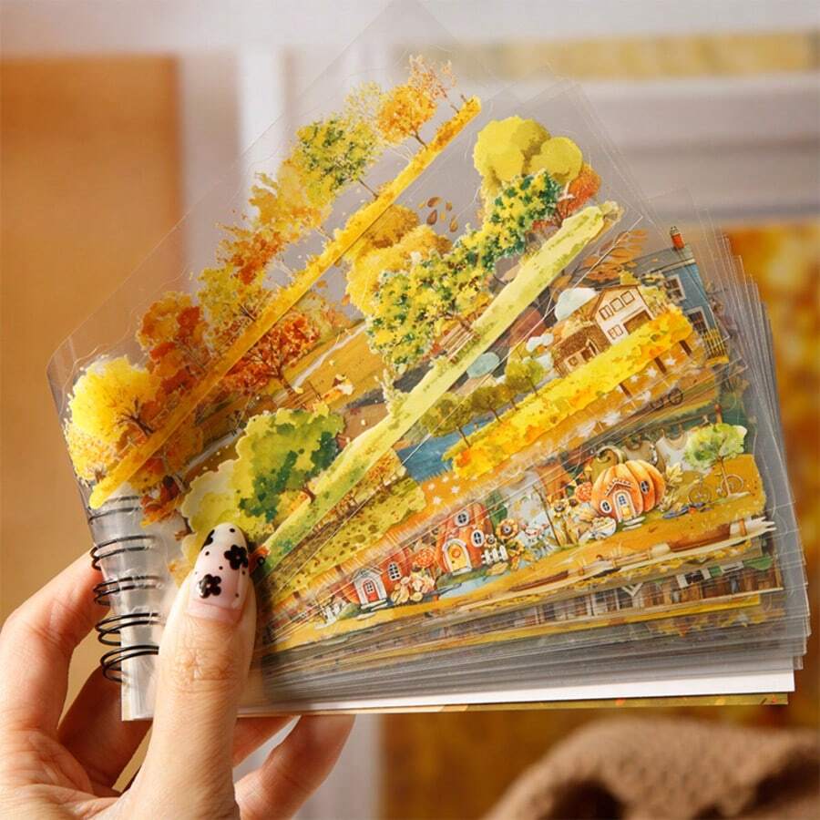 JotBox Autumn Scrapbook Autumn Coil PET Die-Cut Sticker Book Planner Decoration Autumn Atmosphere Planner Collage DIY Material Stickers School Supplies - Autumn Picture Book PET Sticker Book - View 1