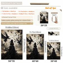 1pc Canvas Wall Art, Framed Wall Decor, Vintage Gothic Style Crows And Black Clothed Woman Canvas Painting, Dark Academia Atmosphere Oil Painting Print, Thriller Dark Pastoral Style Modern Home Decor, Room Decor, Dorm Decor, Bedroom Decor, Bathroom Decor, Kitchen Decor, Dining Room Decor, Living Room Decor, Office Decor, School Decor, Classroom Decor, Back To School Decor - Raven Girl - View 3