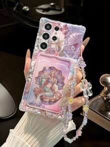 Android Mermaid Painted Transparent Four-Corner Card Holder Multi-Function Card Wallet With Wrist Strap Thick Anti-Drop Phone Protective Case Compatible With Galaxy S25/S25PLUS/S25 Ultra/A16/A36/A26/A56/A50/A12/A32/A52/A72/A51/A21S/A13/A14/S24/S24PLUS/S24Ultra/S20/S23/S22/A53/S20FE/S21/,Compatible With Xiaomi 11/12Pro/12/12X/13Pro/14Pro/15Pro/X3pro/ Compatible With Redmi 10/9/Note9/12c/Note11pro/Note8Pro/9C/9a - Multicolor - View 4