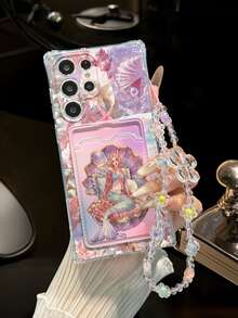 Android Mermaid Painted Transparent Four-Corner Card Holder Multi-Function Card Wallet With Wrist Strap Thick Anti-Drop Phone Protective Case Compatible With Galaxy S25/S25PLUS/S25 Ultra/A16/A36/A26/A56/A50/A12/A32/A52/A72/A51/A21S/A13/A14/S24/S24PLUS/S24Ultra/S20/S23/S22/A53/S20FE/S21/,Compatible With Xiaomi 11/12Pro/12/12X/13Pro/14Pro/15Pro/X3pro/ Compatible With Redmi 10/9/Note9/12c/Note11pro/Note8Pro/9C/9a - Multicolor - View 2