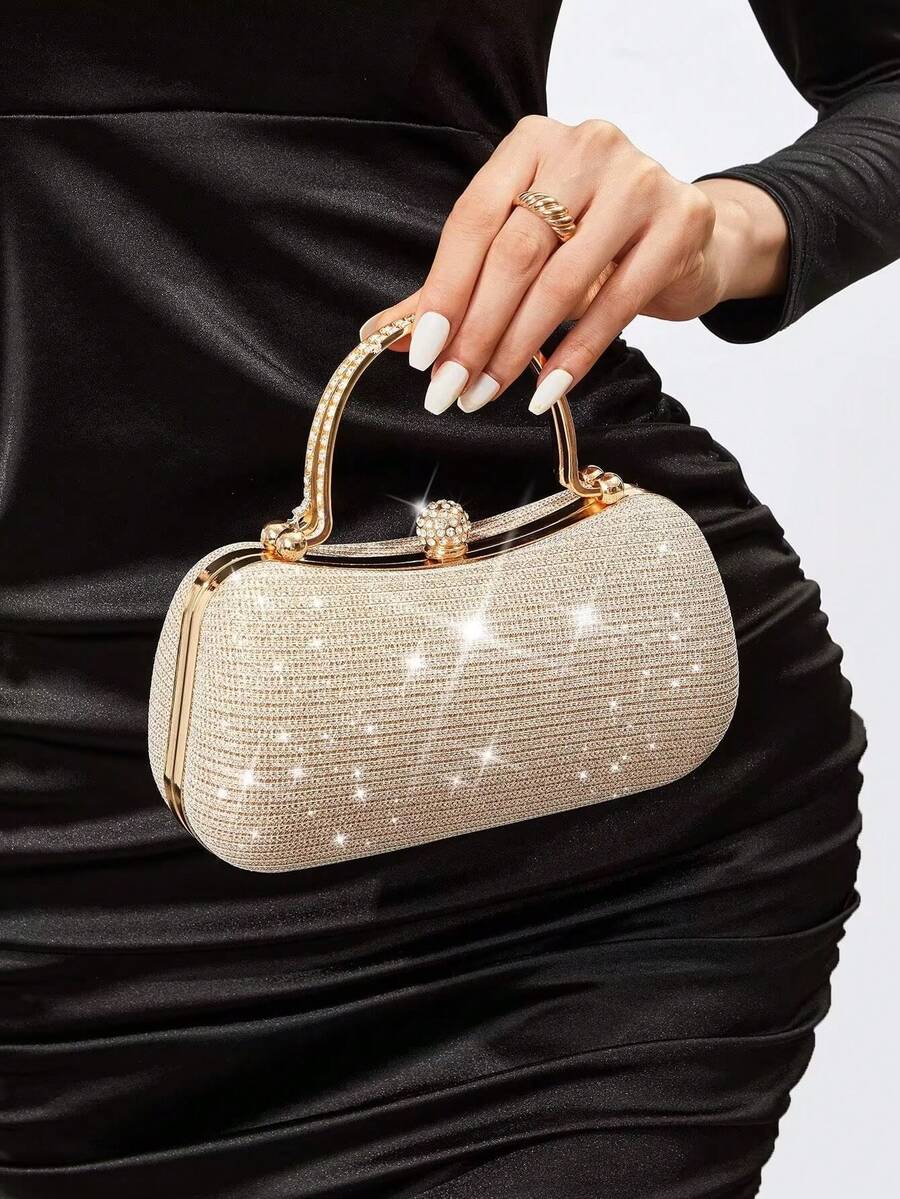 Dedoo Lightweight Business Casual Rhinestone Decorated Bucket Bag, Mini Drawstring Design Transparent Pearl Bag, Evening Bag, Luxurious Elegant Exquisite