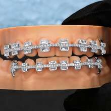 THATBOY 2pcs/Set Hip-Hop Tooth Design | Fashionable Grillz With Copper, Shiny,Party Gift For Men & Women - Multicolor - View 7