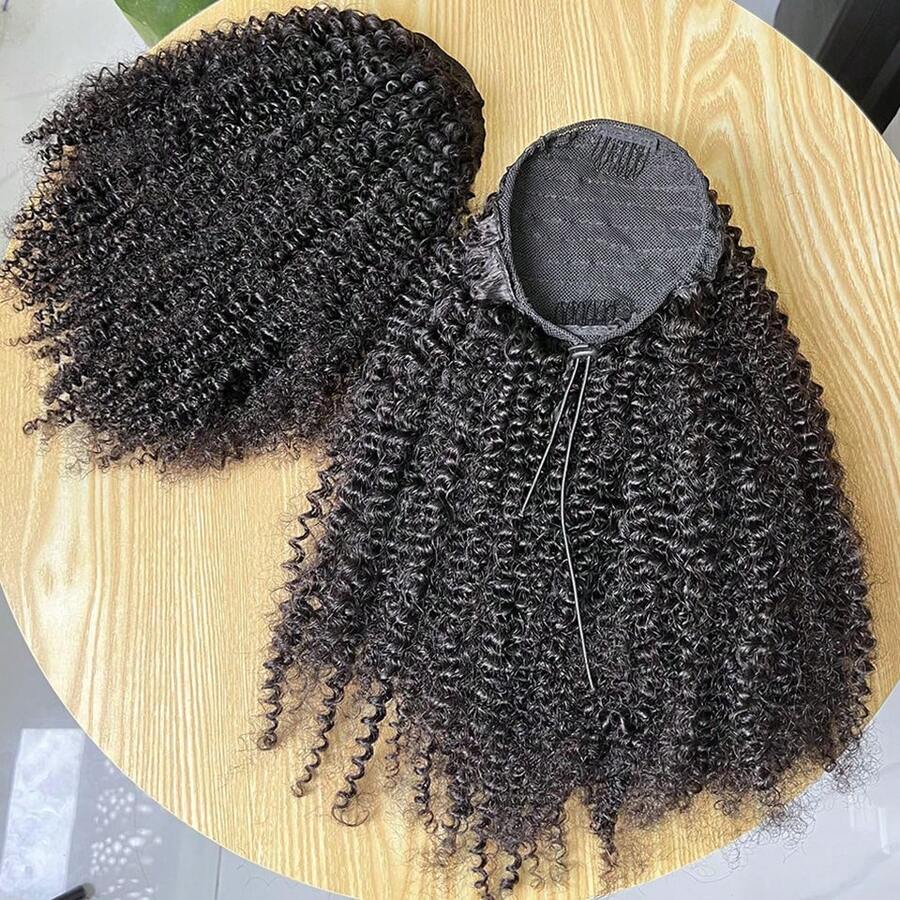 BINF 8-22 Inches Afro Kinky Curly Drawstring Ponytail Drawstring Curly Ponytail Human Hair Extensions For Women Easy To Wear No Shedding