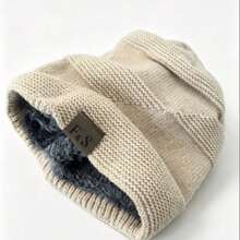 1 pieza Gorra sin ala con forro térmico y decoración de letras para hombre - Caqui - Ver 3