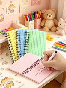 1pc/4pcs Multicolor Spiral Bound Grid Sticky Note Cards, 200 Sheets Total (50 Sheets Per Color). Equipped With PVC Cover, Size 2.95 * 4.92 Inches. Metal Spiral Binding, Portable, Color-Coded Tear-Off Coil Notebook American Style Sticky Note Index Cards Vocabulary Notebook Small Notebook - Multicolor - View 2