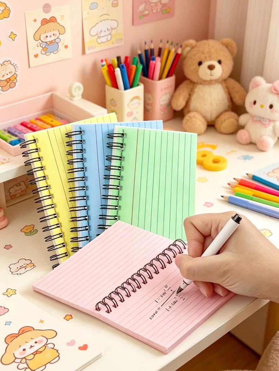 1pc/4pcs Multicolor Spiral Bound Grid Sticky Note Cards, 200 Sheets Total (50 Sheets Per Color). Equipped With PVC Cover, Size 2.95 * 4.92 Inches. Metal Spiral Binding, Portable, Color-Coded Tear-Off Coil Notebook American Style Sticky Note Index Cards Vocabulary Notebook Small Notebook