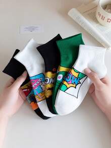 5 Pares de Meias Curtas Femininas, Meias Curtas da Moda, Meias Finas Adequadas para Todas as Estações, Meias Macias Respiráveis Não Restritivas Versáteis, Essenciais para Viagens de Verão (Cor Aleatória). - Multicolorido - Visão 2