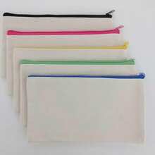10PCS Beige & Multicolor Zipper Multifunctional Storage Bags, Blank Hand-Painted DIY Zipper Canvas Bags, Pencil Case Student Stationery Bag Document Storage Bag, Coin Phone Glasses Cosmetics Toiletries Storage Bag, Can Print LOGO Suitable For Home School Travel, Back To School Season Birthday Party Gift - Beige - View 10
